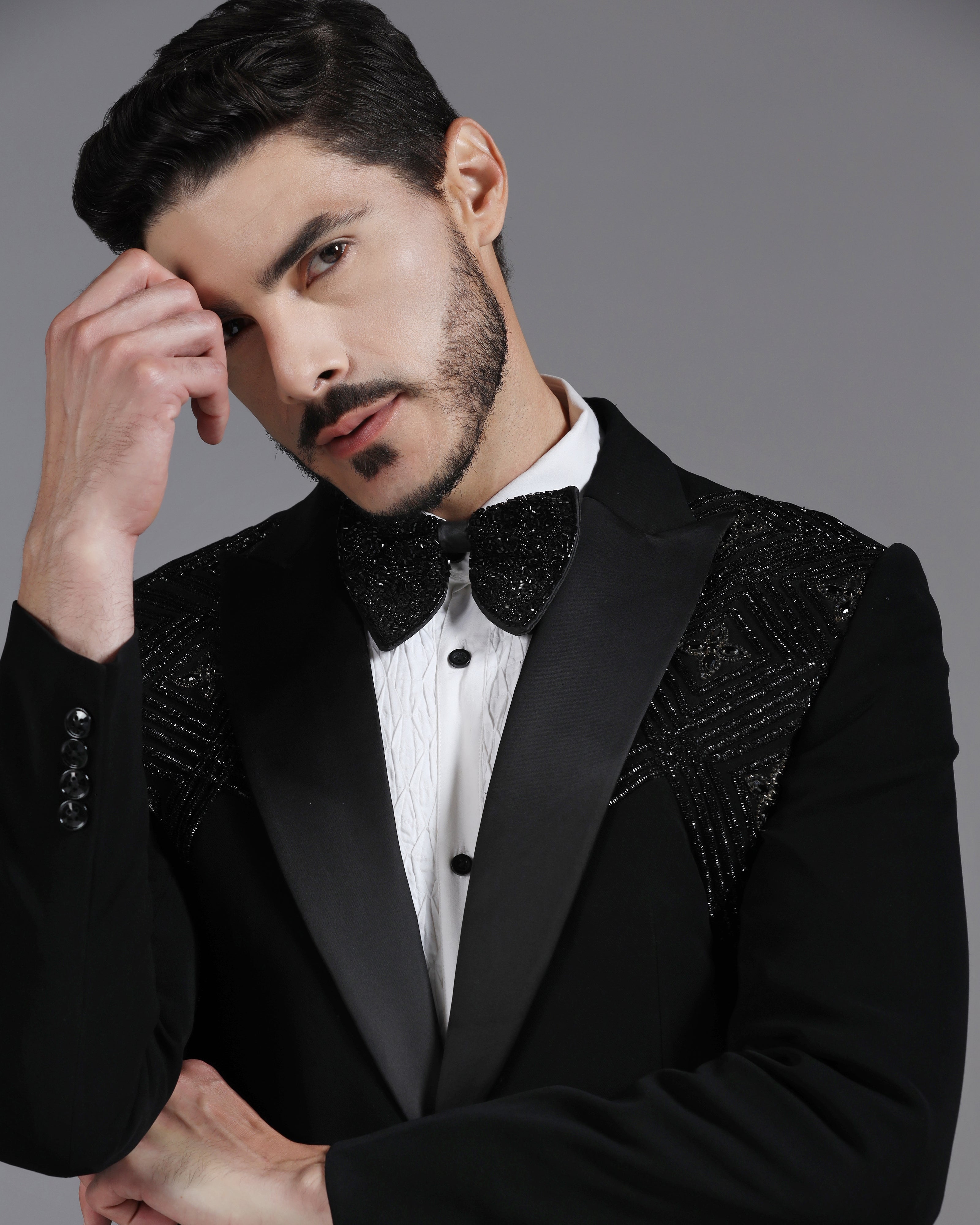Black Tuxedo with 3D Cutdaana and Crystal Embroidery