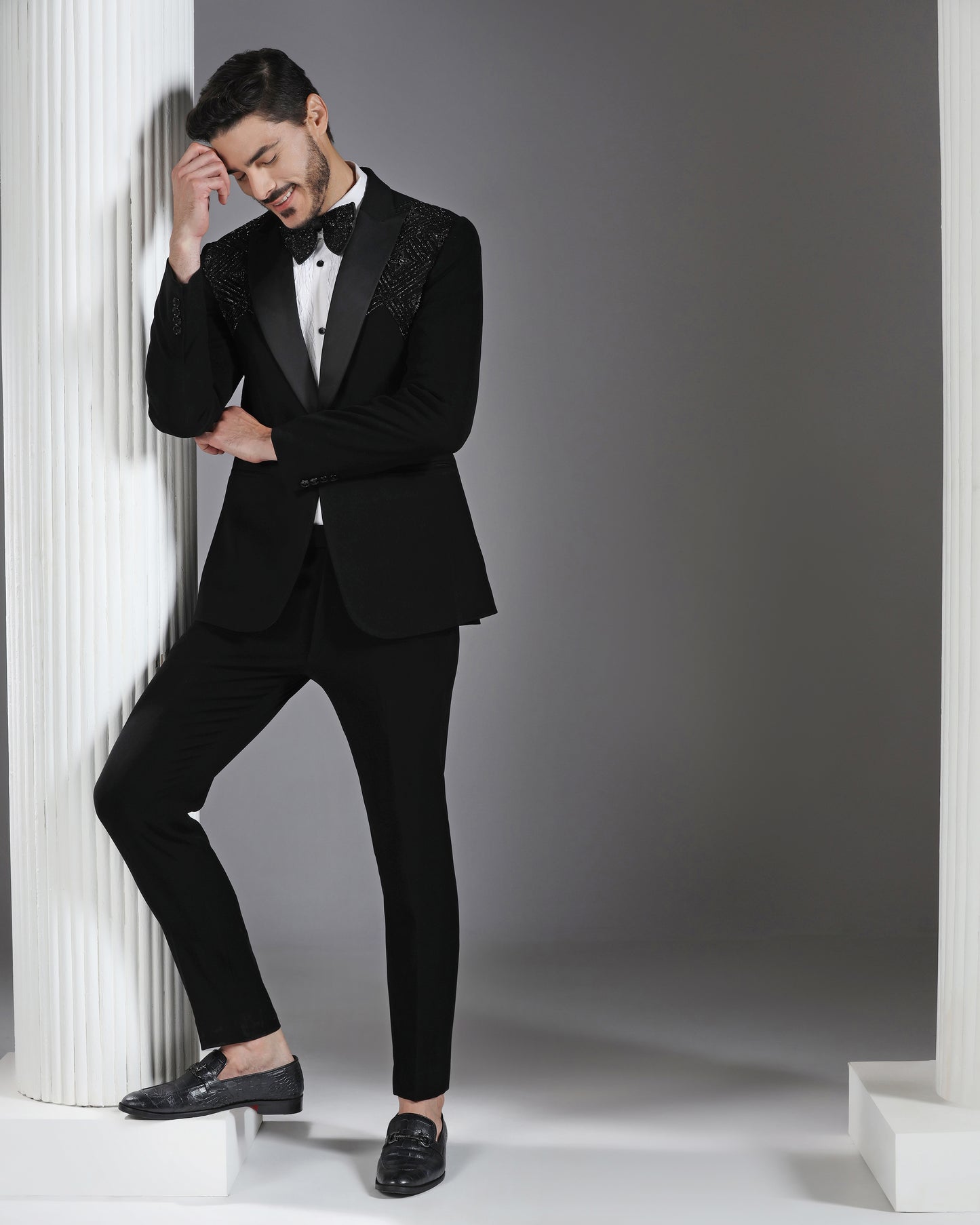 Black Tuxedo with 3D Cutdaana and Crystal Embroidery