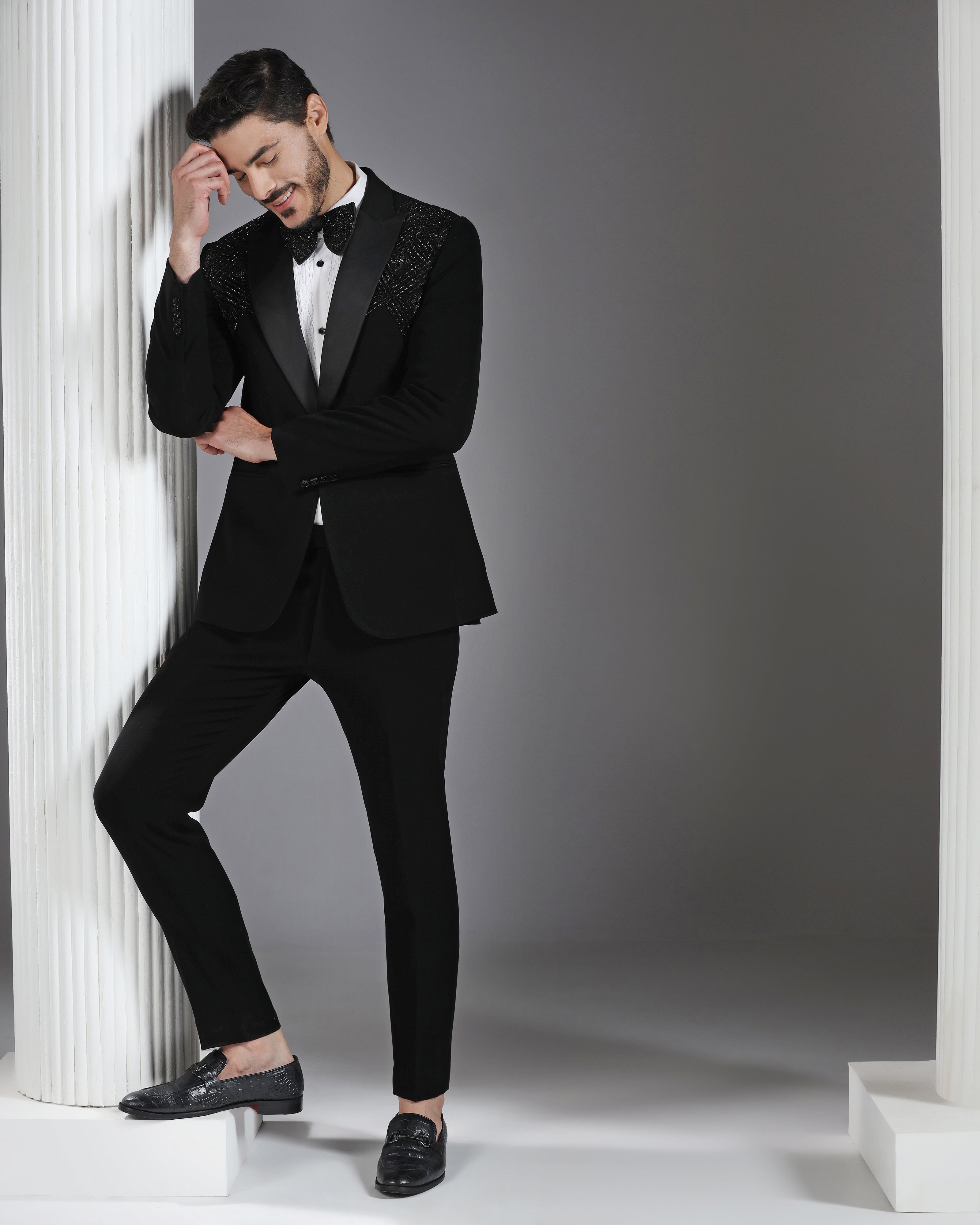 Black Tuxedo with 3D Cutdaana and Crystal Embroidery