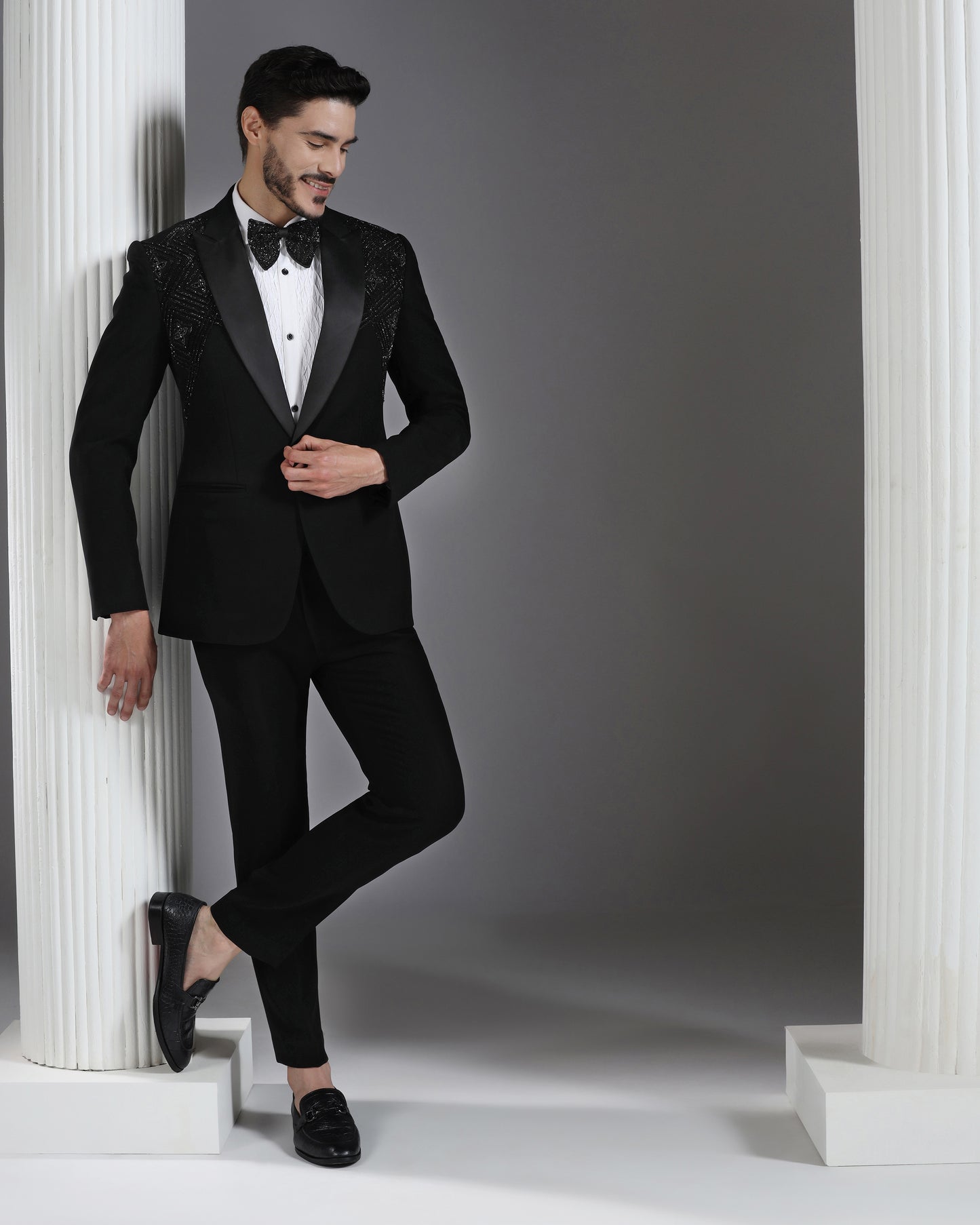 Black Tuxedo with 3D Cutdaana and Crystal Embroidery