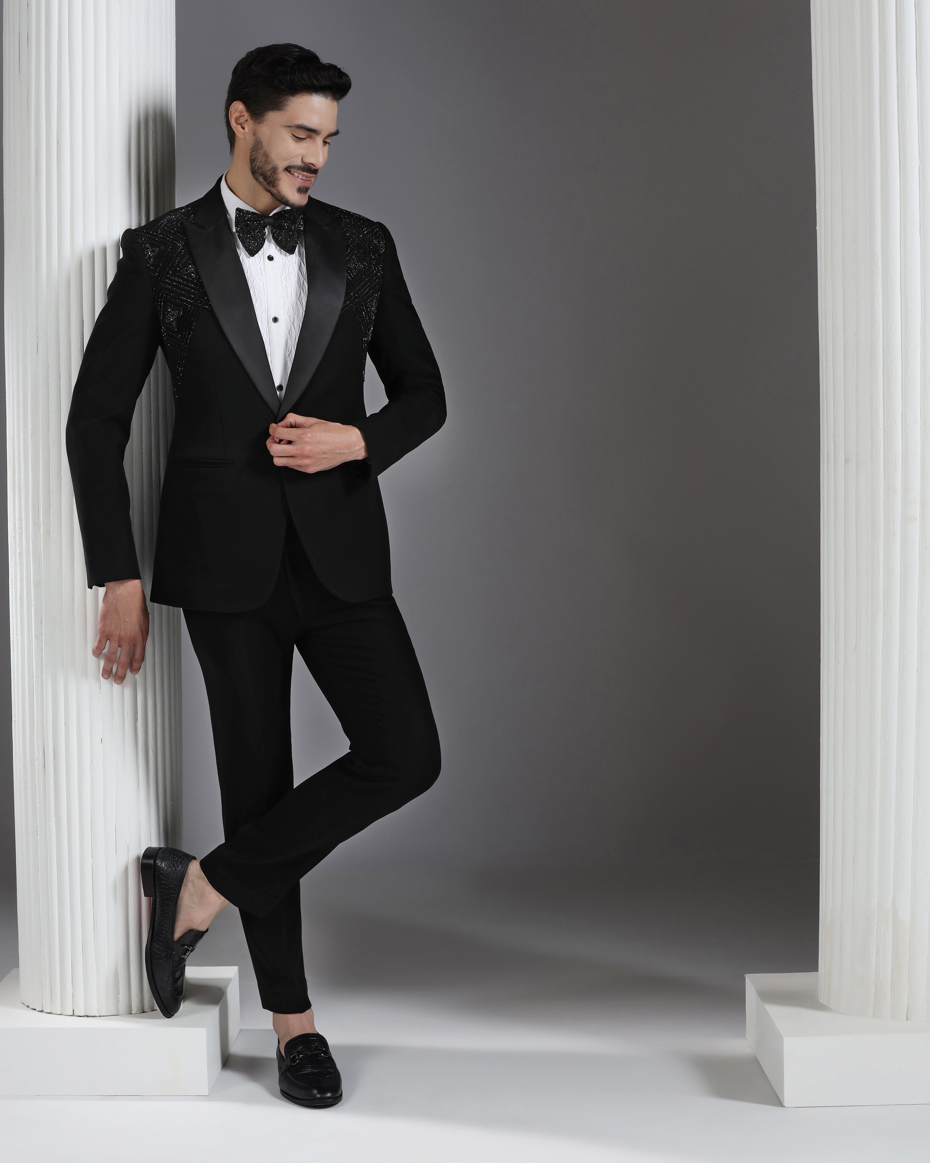 Black Tuxedo with 3D Cutdaana and Crystal Embroidery