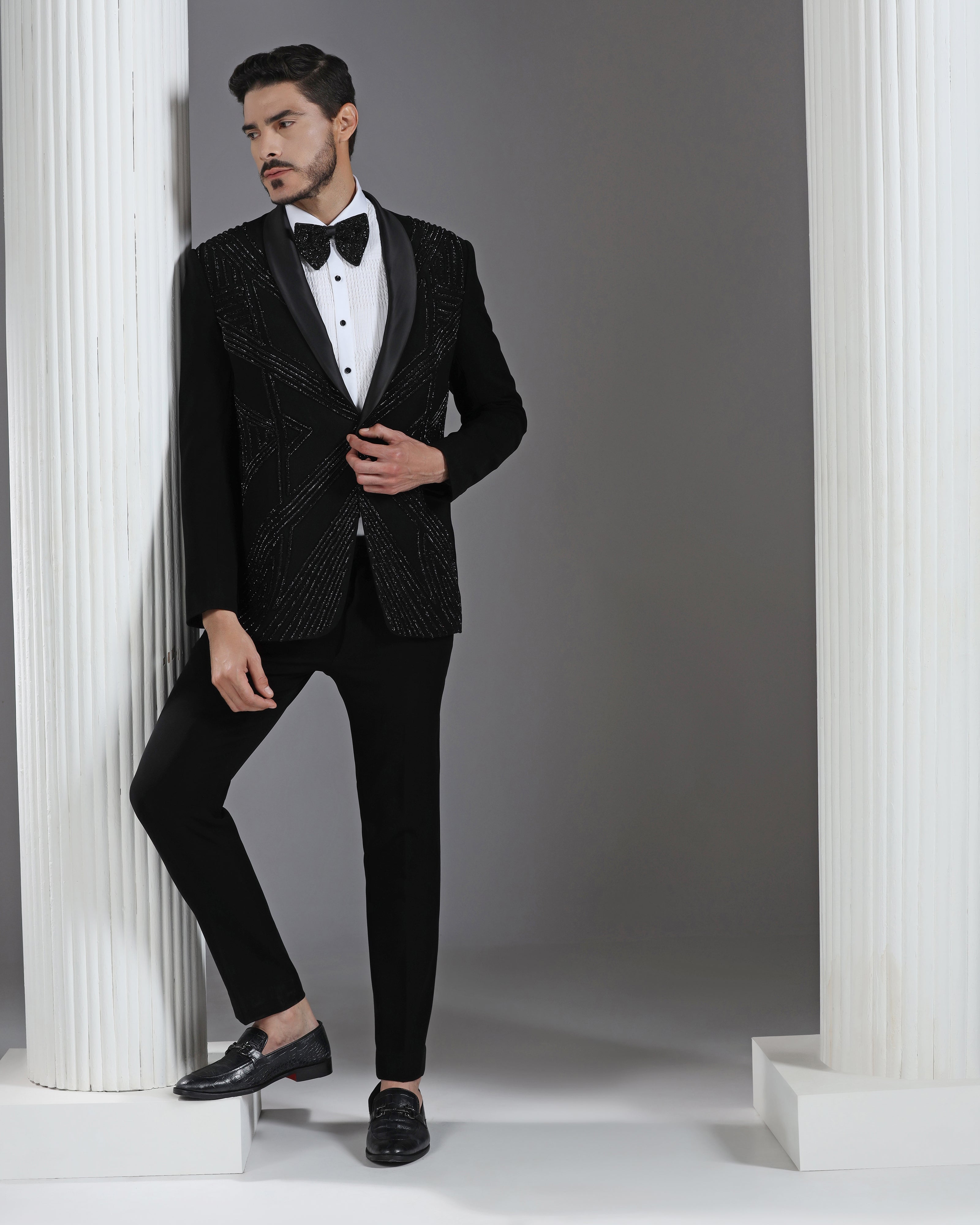 Black Tuxedo with 3D Cutdaana Embroidery