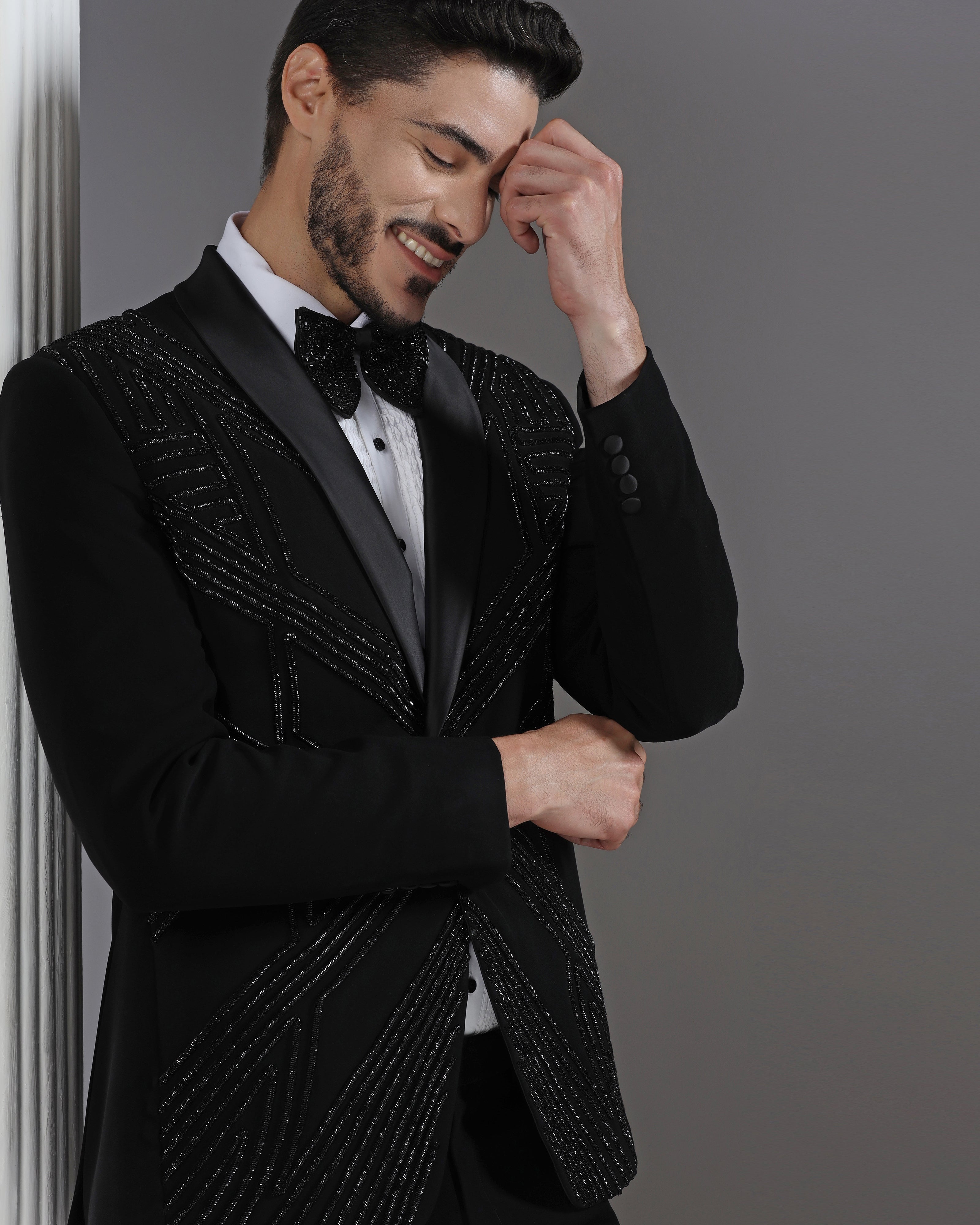 Black Tuxedo with 3D Cutdaana Embroidery