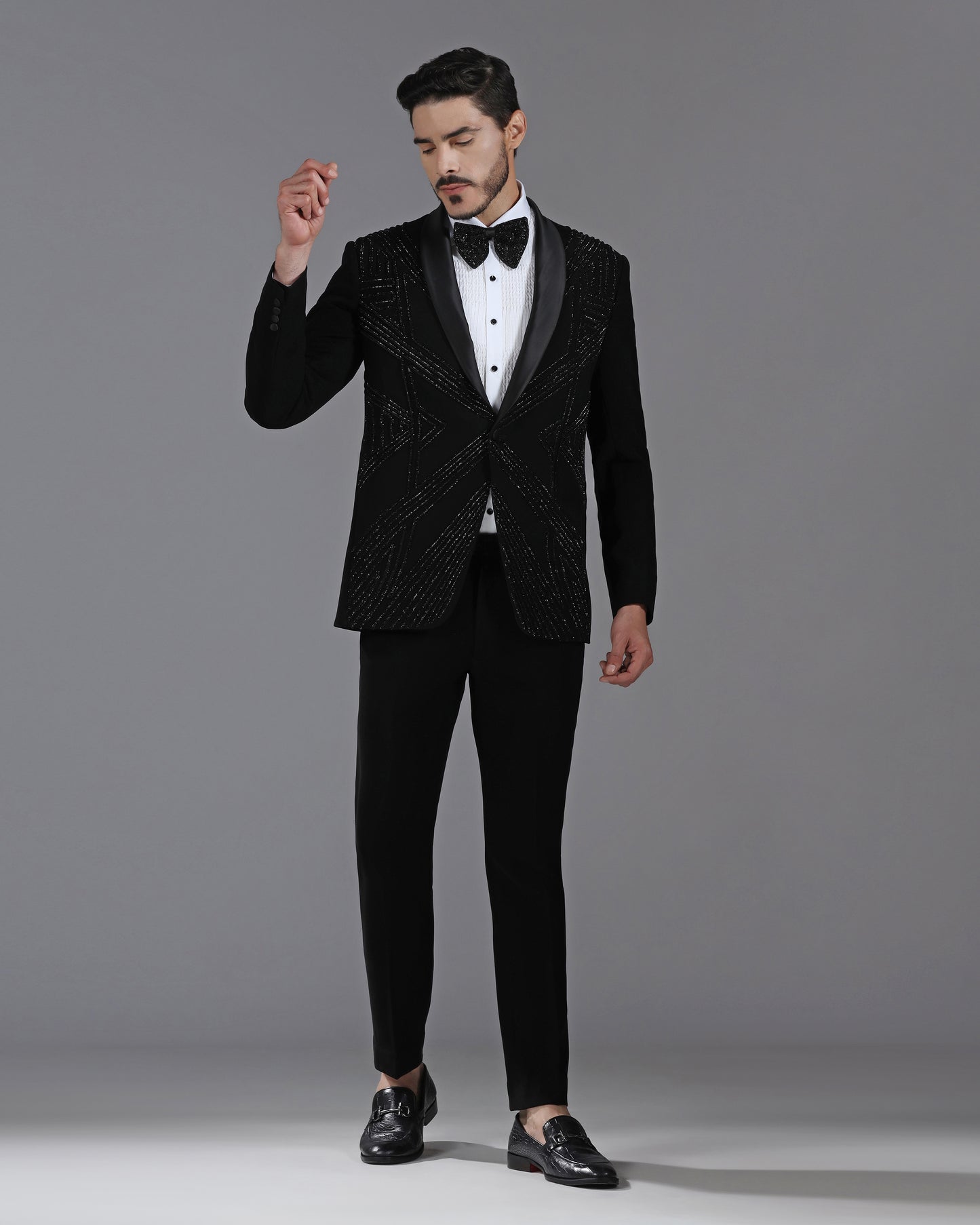 Black Tuxedo with 3D Cutdaana Embroidery