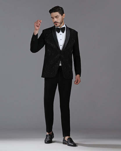 Black Tuxedo with 3D Cutdaana Embroidery
