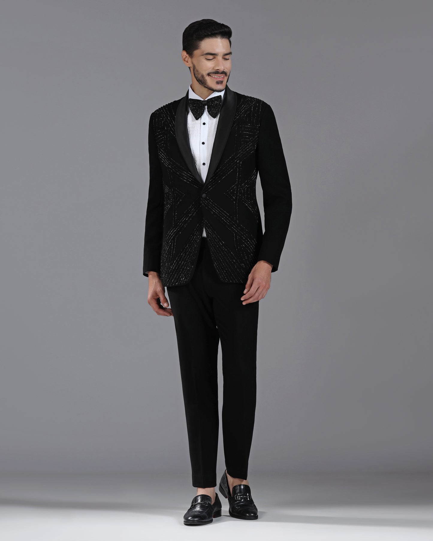 Black Tuxedo with 3D Cutdaana Embroidery