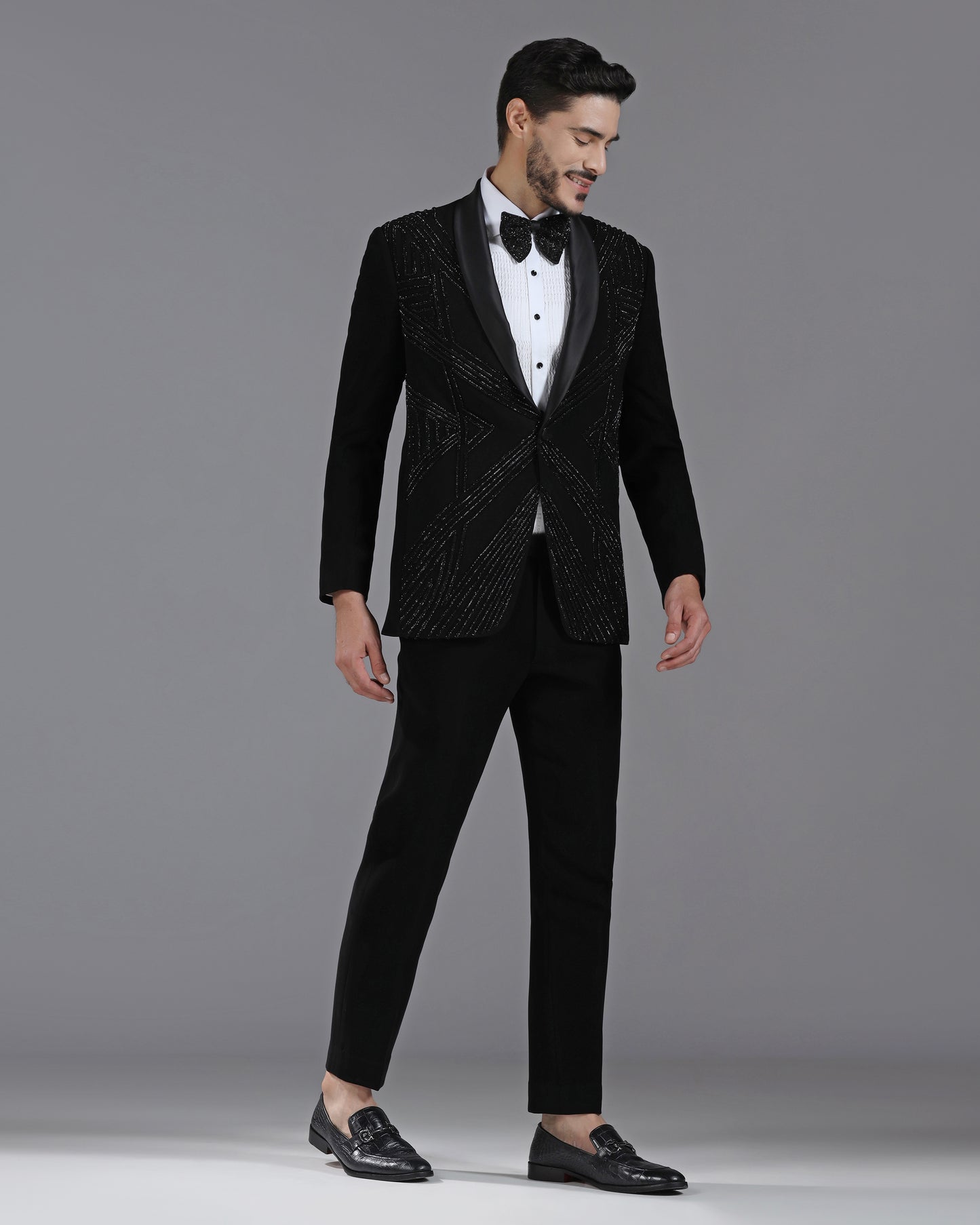 Black Tuxedo with 3D Cutdaana Embroidery