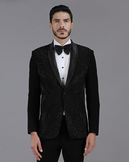 Black Tuxedo with 3D Cutdaana Embroidery