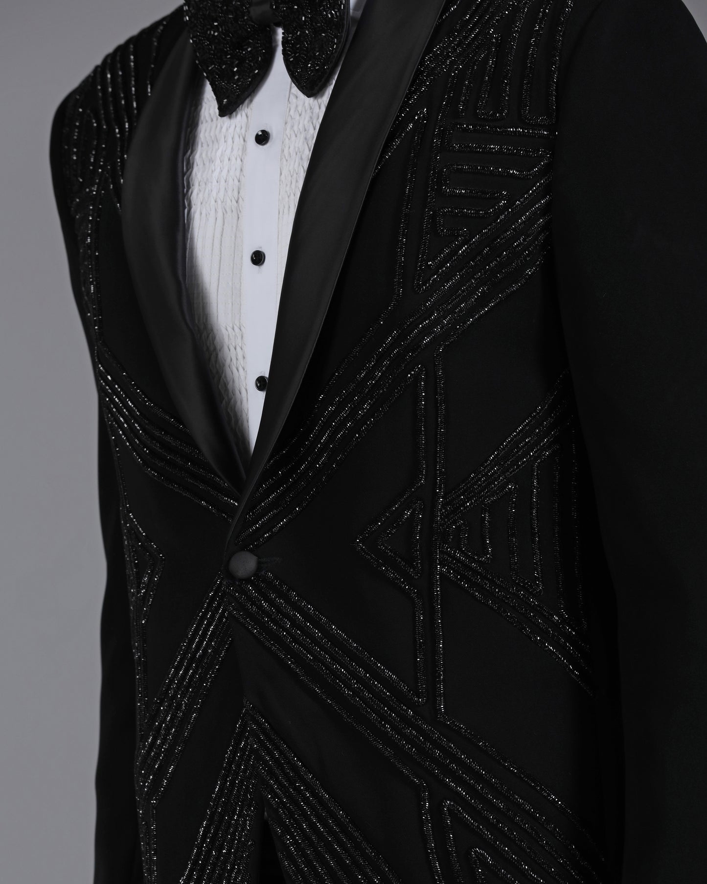 Black Tuxedo with 3D Cutdaana Embroidery