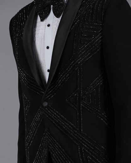 Black Tuxedo with 3D Cutdaana Embroidery