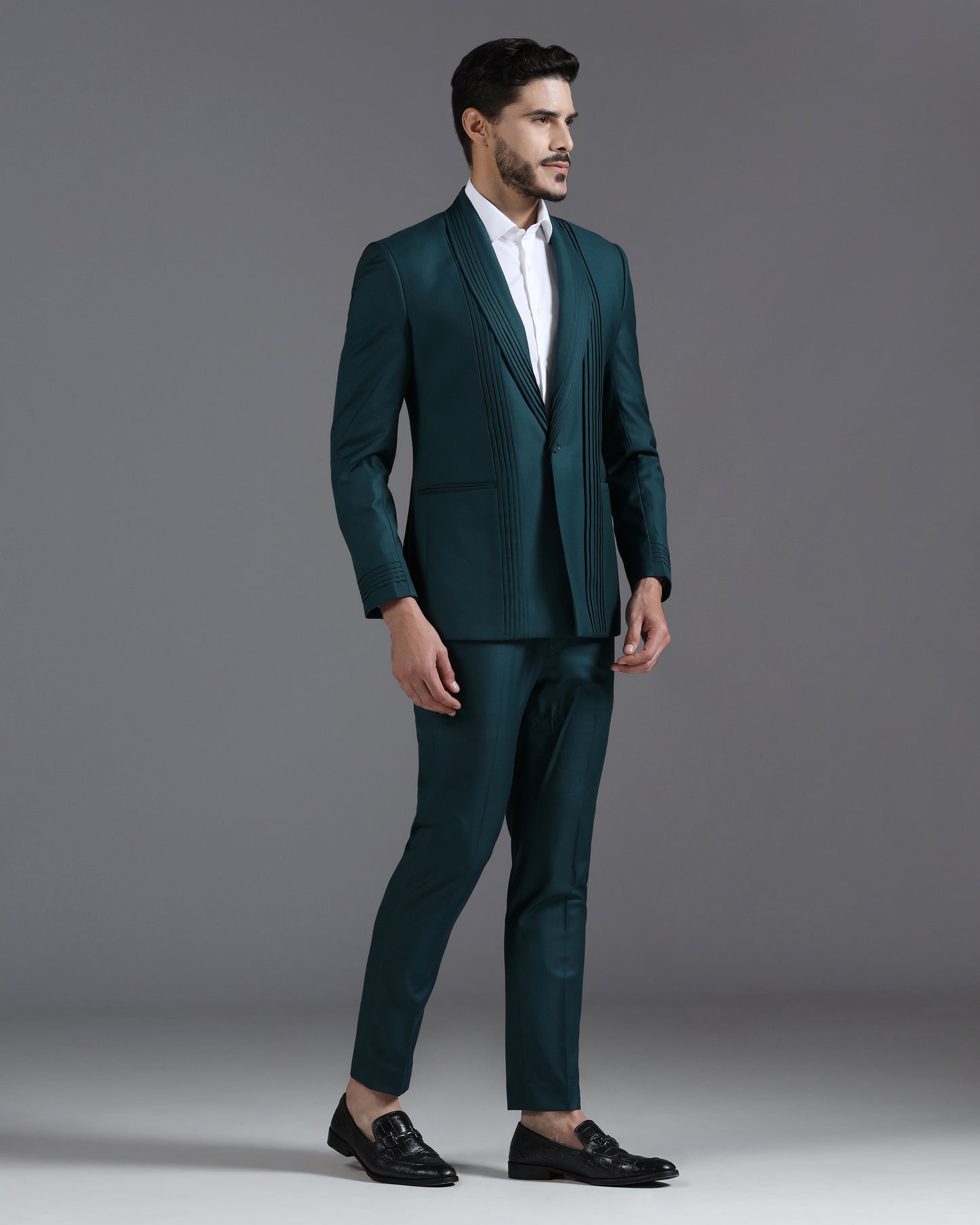 Deep Teal Pin-Tucked 2-Piece Suit