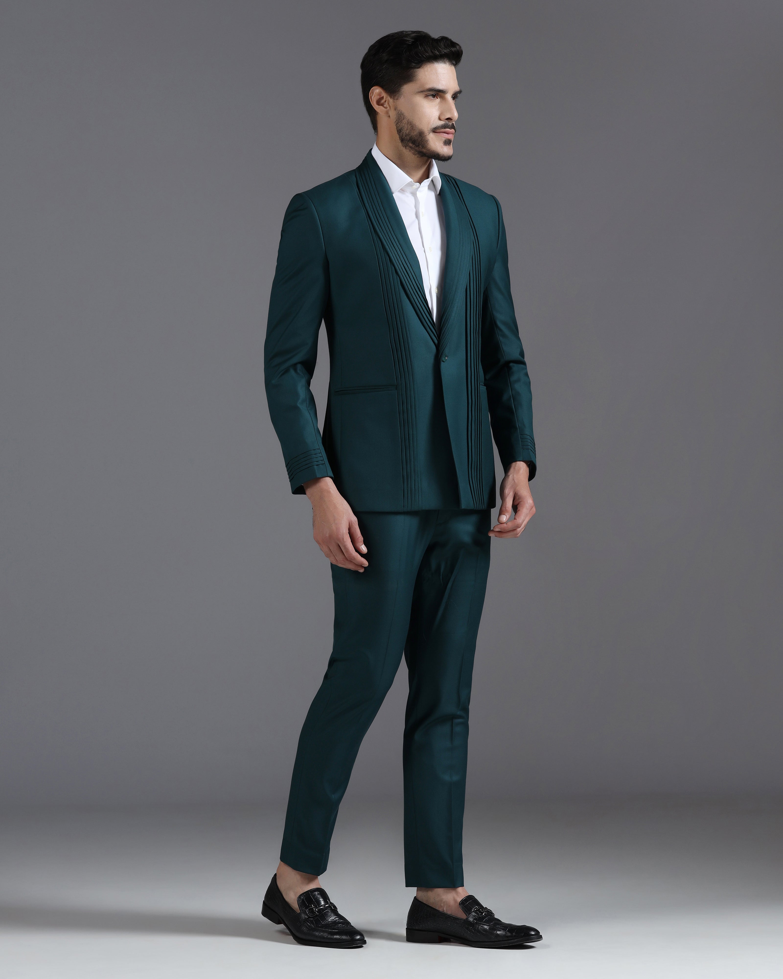 Deep Teal Pin-Tucked 2-Piece Suit