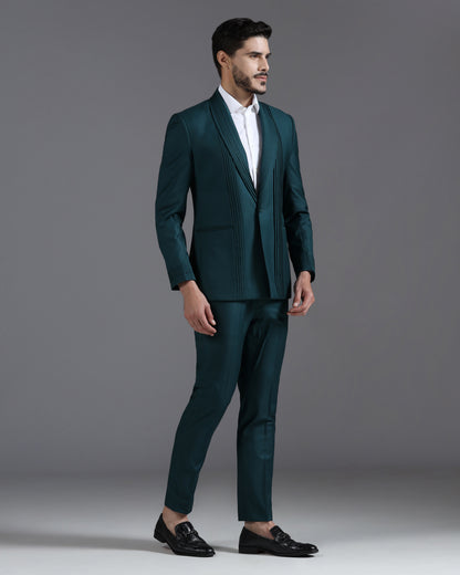 Deep Teal Pin-Tucked 2-Piece Suit