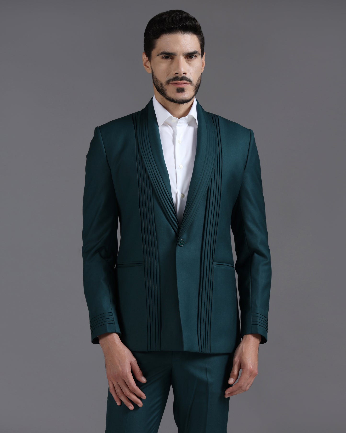 Deep Teal Pin-Tucked 2-Piece Suit