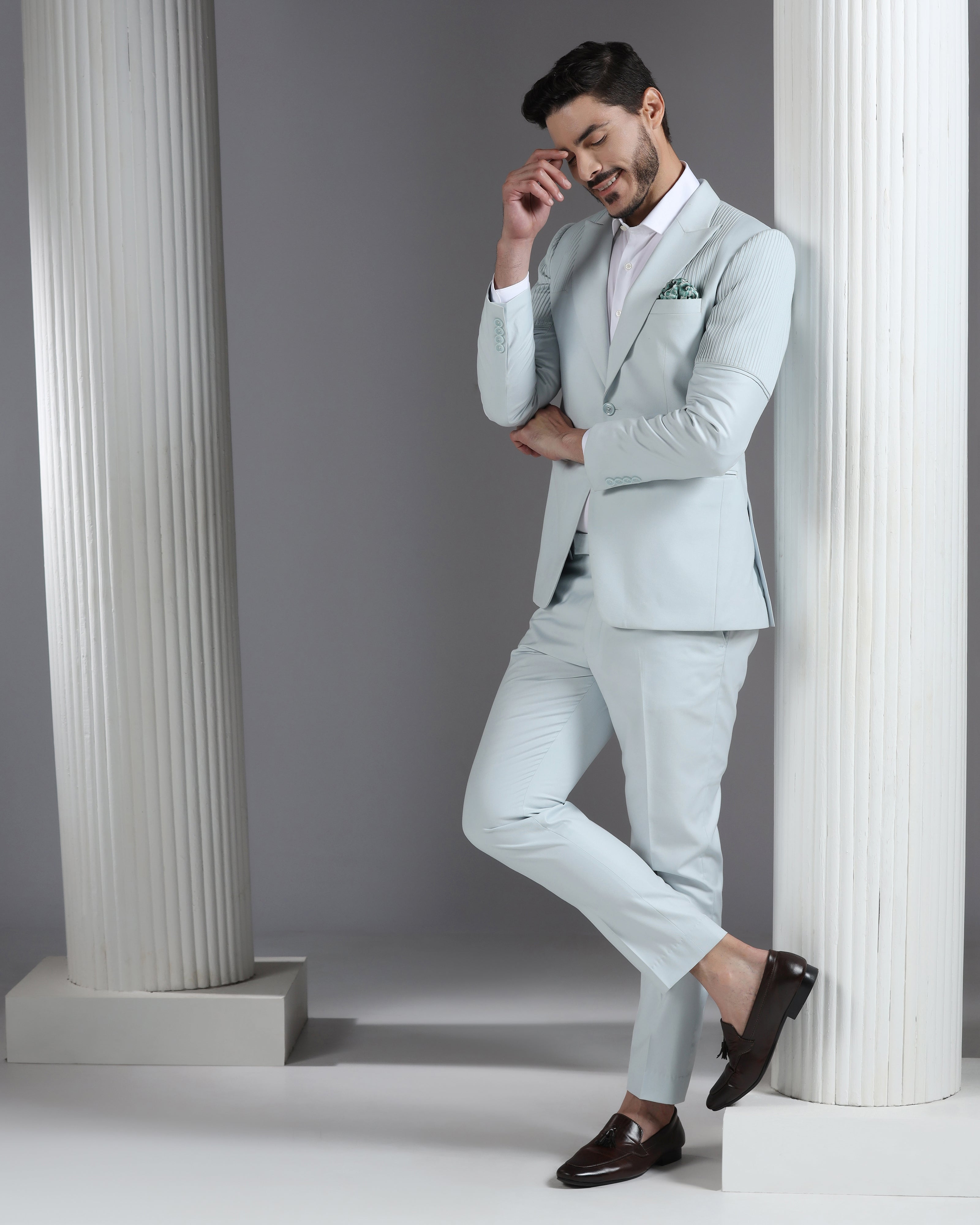 Icy Mint Pintuck-Detail 2-Piece Suit