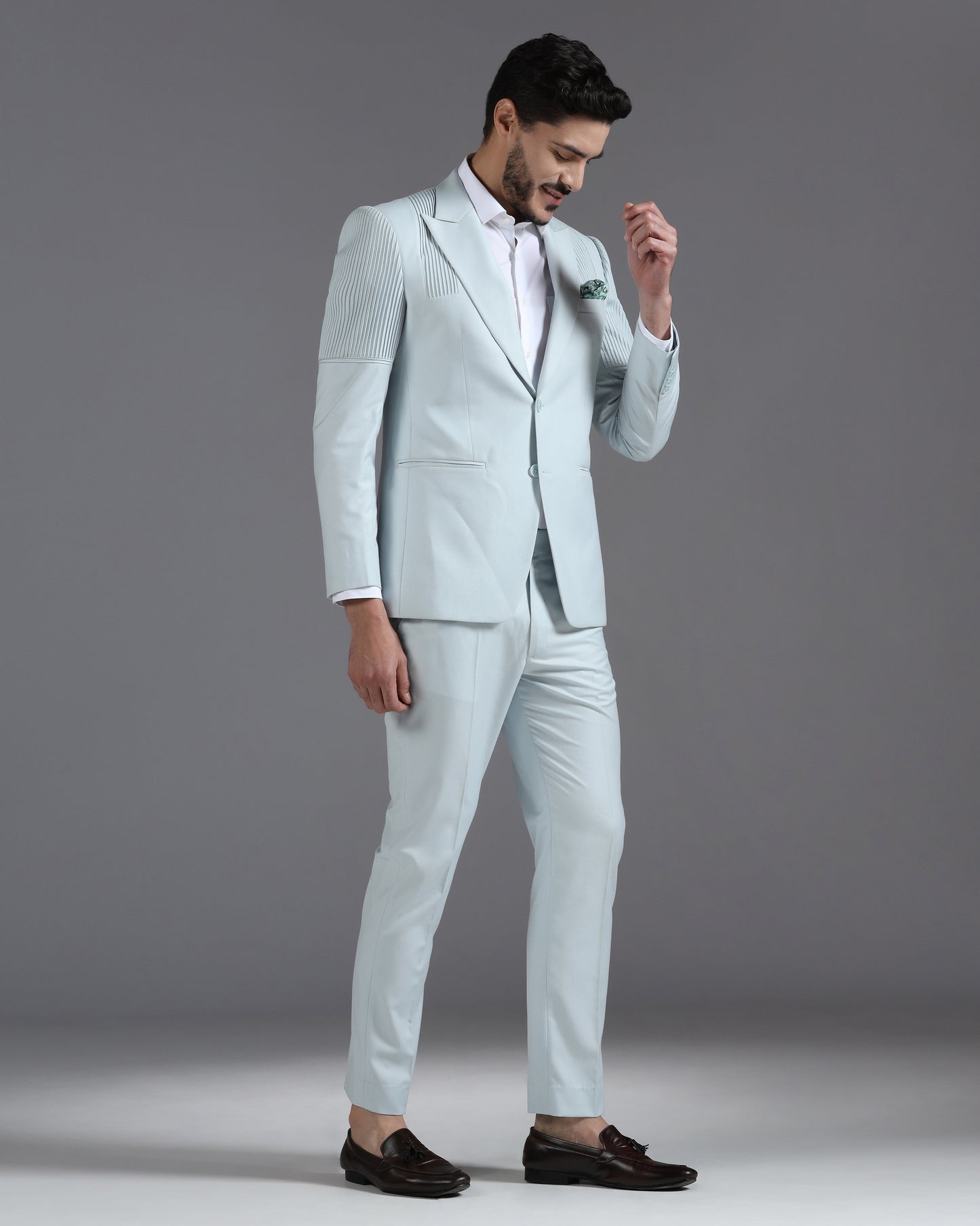 Icy Mint Pintuck-Detail 2-Piece Suit