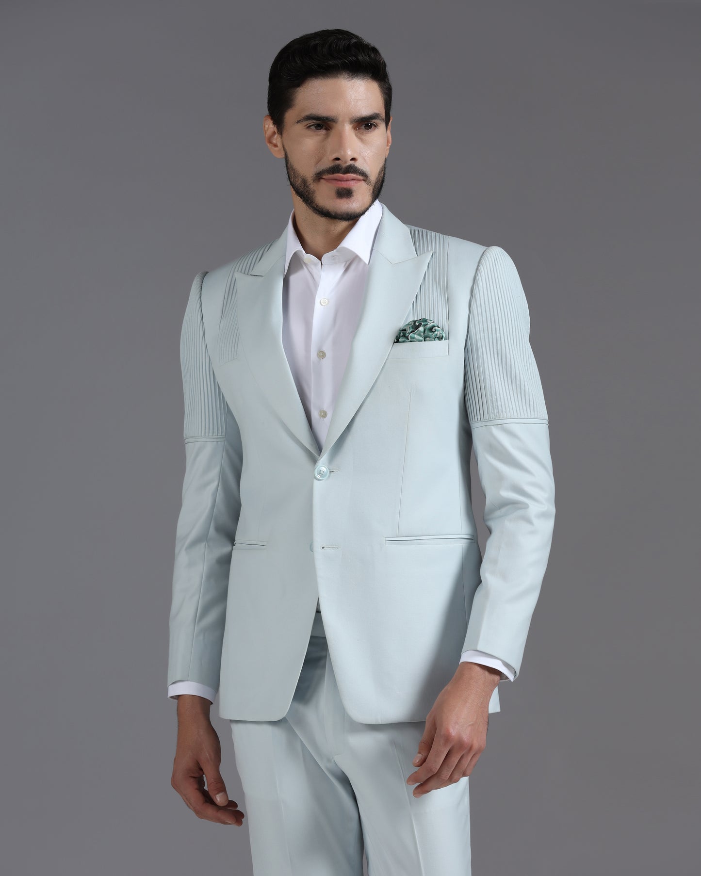 Icy Mint Pintuck-Detail 2-Piece Suit