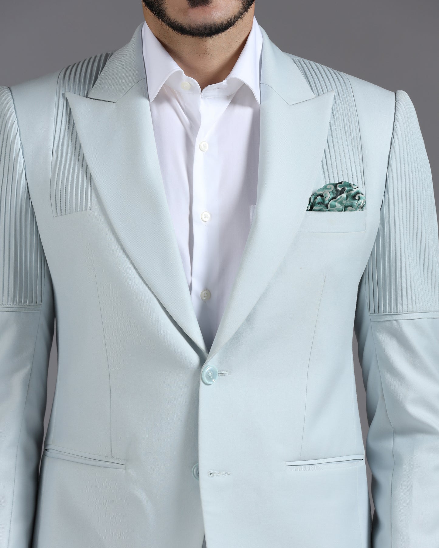Icy Mint Pintuck-Detail 2-Piece Suit
