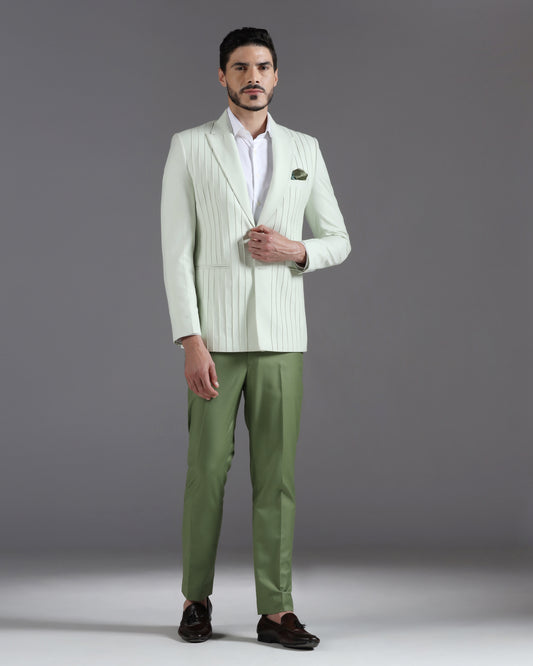 Mint olive pintuck fusion suit Indian formal | Bhavya Bhasin Couture