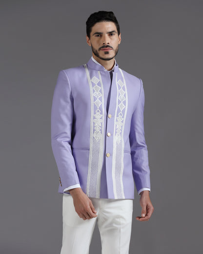 Lilac Embroidered 3-Button Bandhgala