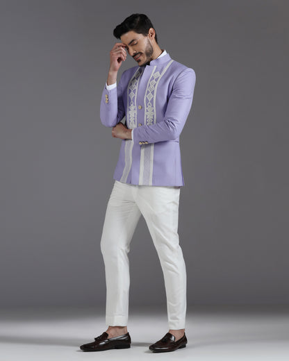 Lilac Embroidered 3-Button Bandhgala