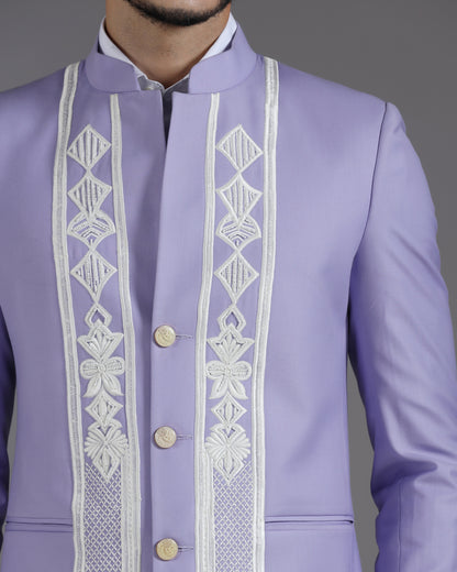 Lilac Embroidered 3-Button Bandhgala