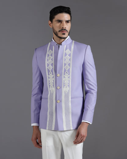 Lilac Embroidered 3-Button Bandhgala
