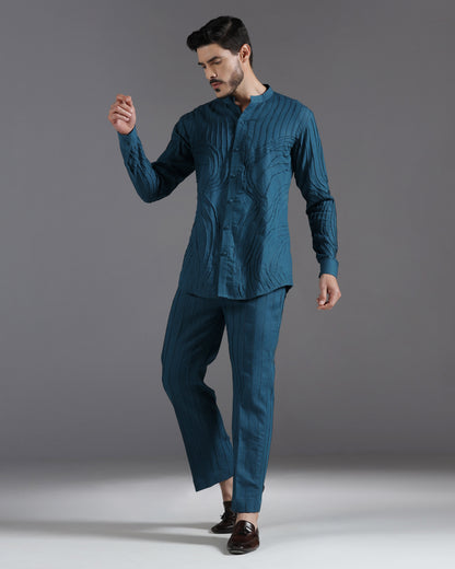 Bhavya Bhasin "Ocean Teal" Pintuck Textured Luxury Cotton Satin Co-ord Set