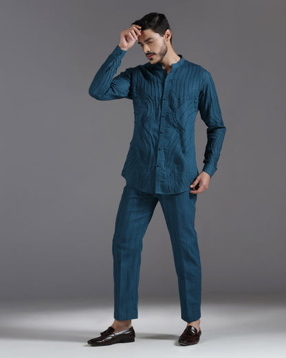 Bhavya Bhasin "Ocean Teal" Pintuck Textured Luxury Cotton Satin Co-ord Set