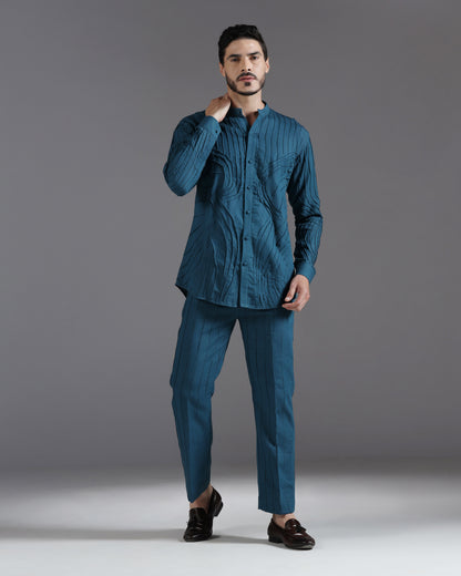 Bhavya Bhasin "Ocean Teal" Pintuck Textured Luxury Cotton Satin Co-ord Set