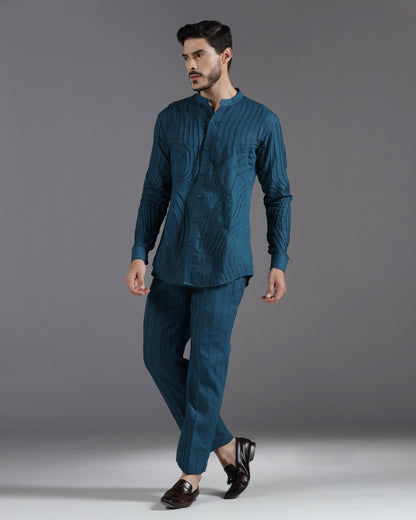 Bhavya Bhasin "Ocean Teal" Pintuck Textured Luxury Cotton Satin Co-ord Set