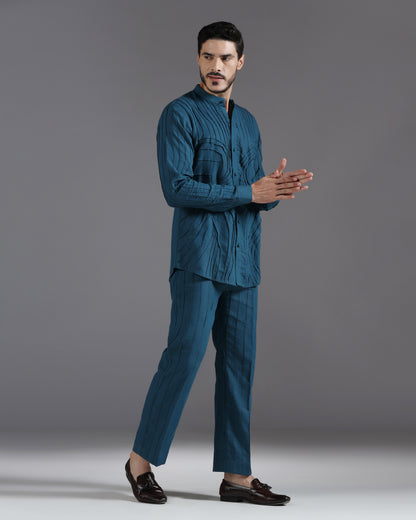 Bhavya Bhasin "Ocean Teal" Pintuck Textured Luxury Cotton Satin Co-ord Set