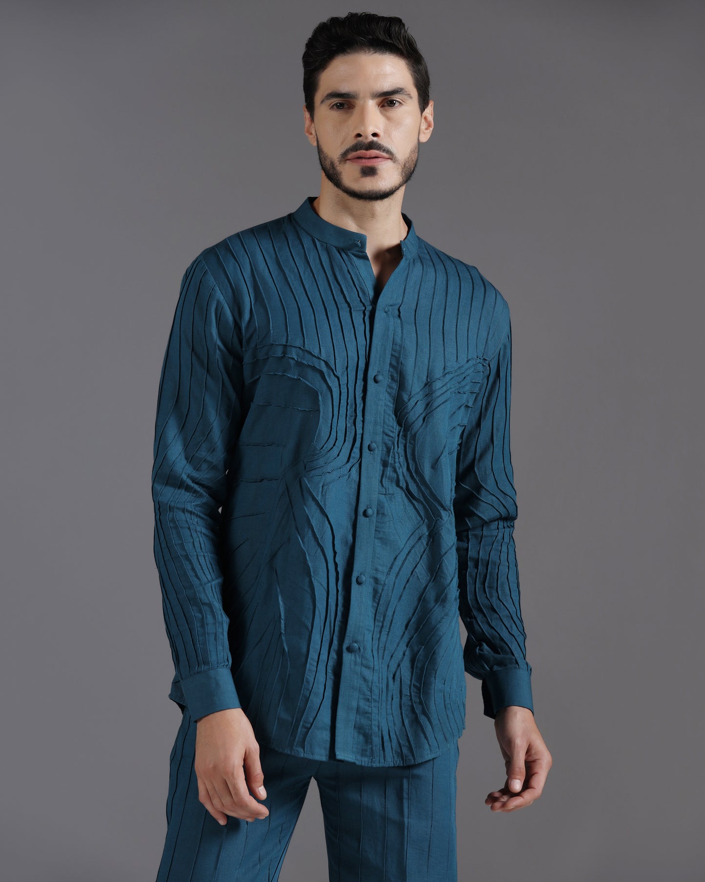 Bhavya Bhasin "Ocean Teal" Pintuck Textured Luxury Cotton Satin Co-ord Set