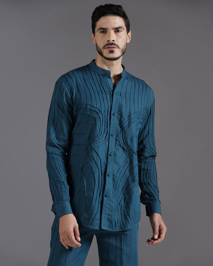 Bhavya Bhasin "Ocean Teal" Pintuck Textured Luxury Cotton Satin Co-ord Set
