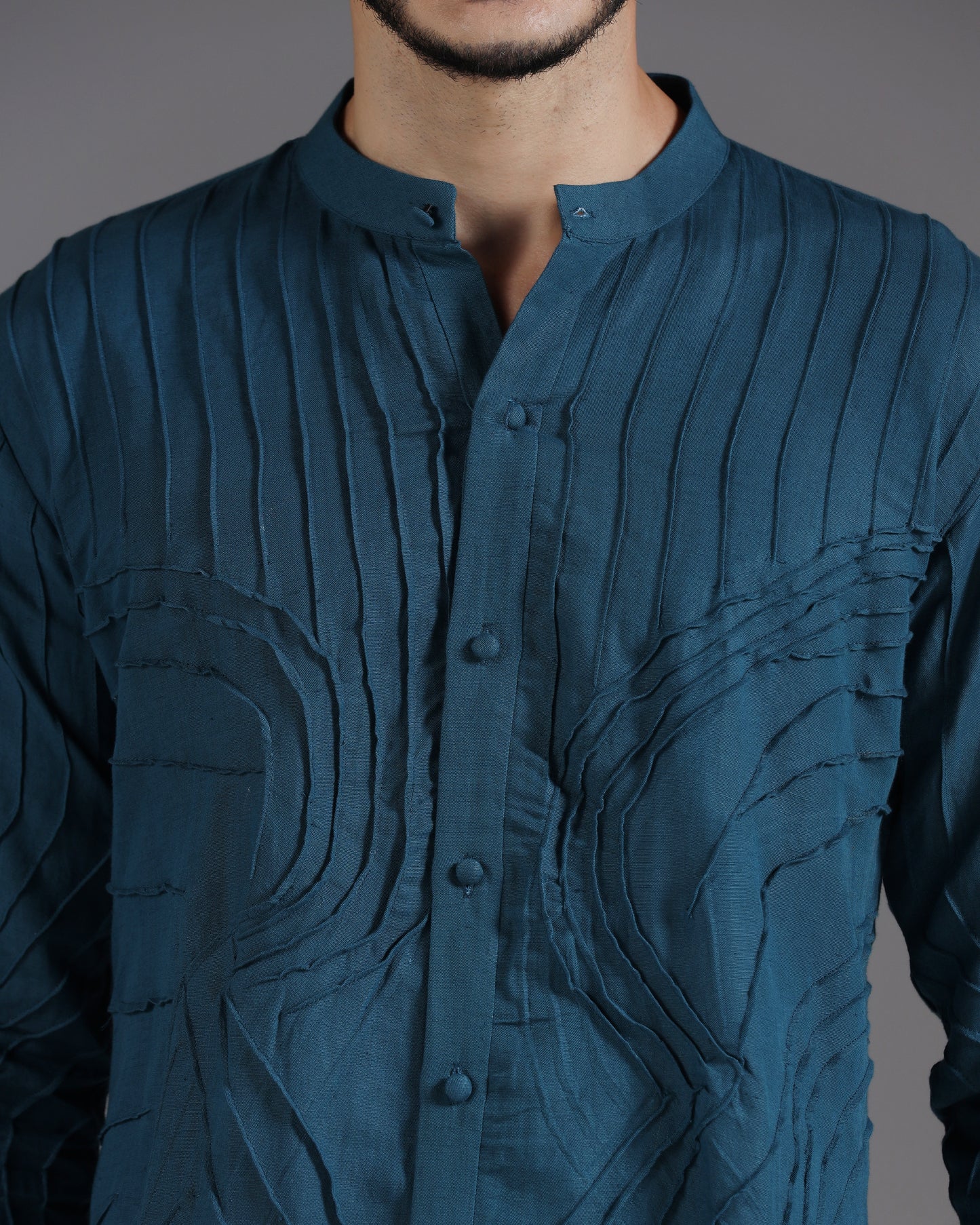 Bhavya Bhasin "Ocean Teal" Pintuck Textured Luxury Cotton Satin Co-ord Set