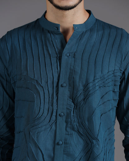 Bhavya Bhasin "Ocean Teal" Pintuck Textured Luxury Cotton Satin Co-ord Set