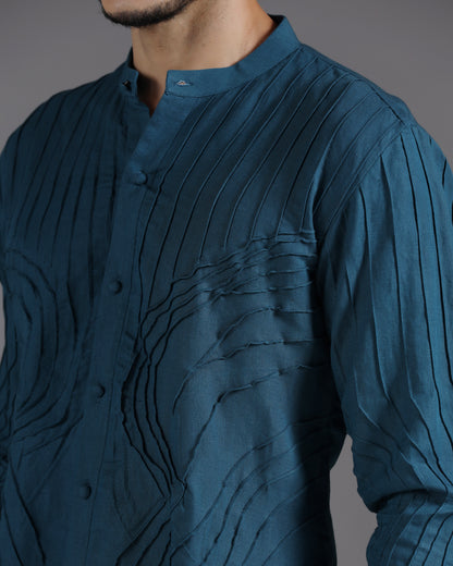 Bhavya Bhasin "Ocean Teal" Pintuck Textured Luxury Cotton Satin Co-ord Set