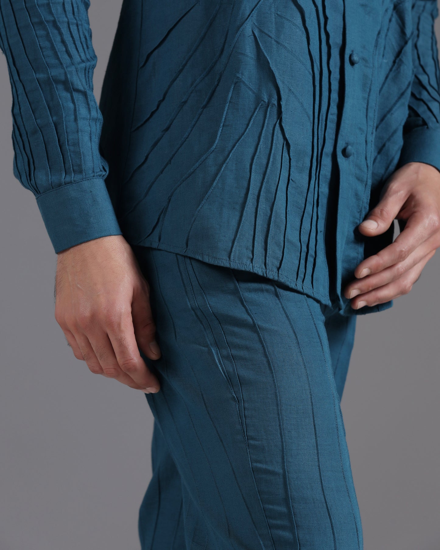 Bhavya Bhasin "Ocean Teal" Pintuck Textured Luxury Cotton Satin Co-ord Set