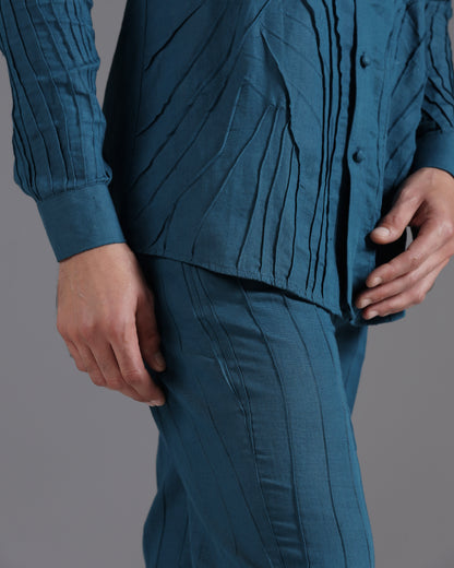 Bhavya Bhasin "Ocean Teal" Pintuck Textured Luxury Cotton Satin Co-ord Set