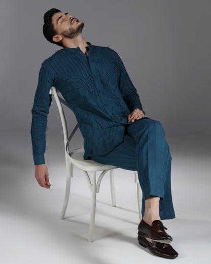 Bhavya Bhasin "Ocean Teal" Pintuck Textured Luxury Cotton Satin Co-ord Set