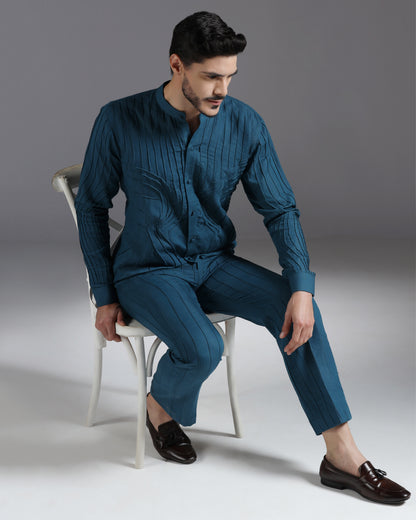 Bhavya Bhasin "Ocean Teal" Pintuck Textured Luxury Cotton Satin Co-ord Set