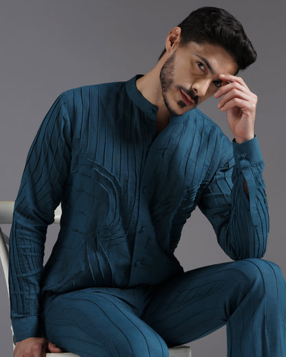 Bhavya Bhasin "Ocean Teal" Pintuck Textured Luxury Cotton Satin Co-ord Set