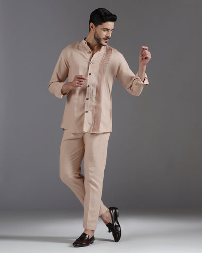 Muted Maze pintuck asymmetric cotton linen co-ord set | Bhavya Bhasin Couture