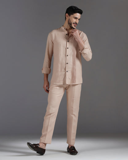 Bhavya Bhasin "Muted Maze" Pintuck Asymmetric Cotton Linen Co-ord Set