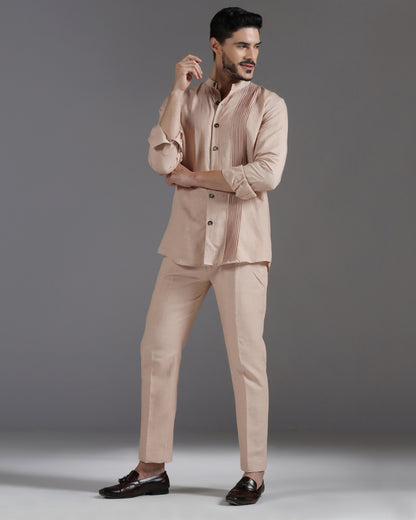 Bhavya Bhasin "Muted Maze" Pintuck Asymmetric Cotton Linen Co-ord Set