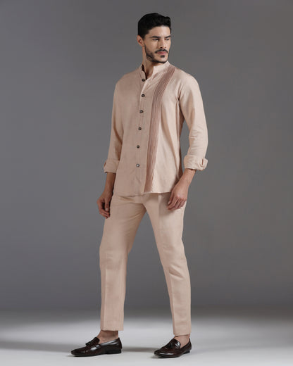 Bhavya Bhasin "Muted Maze" Pintuck Asymmetric Cotton Linen Co-ord Set