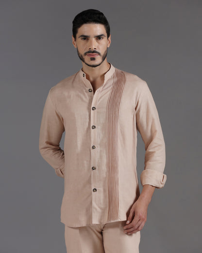 Bhavya Bhasin "Muted Maze" Pintuck Asymmetric Cotton Linen Co-ord Set