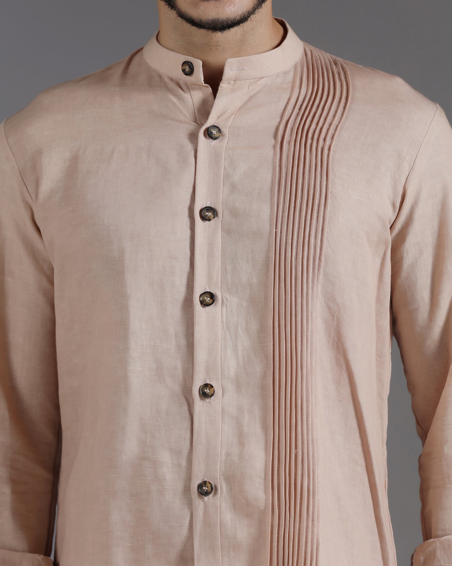 Bhavya Bhasin "Muted Maze" Pintuck Asymmetric Cotton Linen Co-ord Set