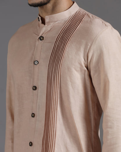 Bhavya Bhasin "Muted Maze" Pintuck Asymmetric Cotton Linen Co-ord Set