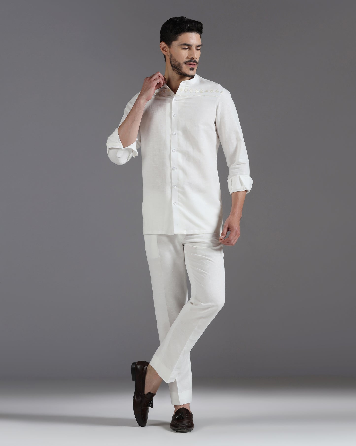 Bhavya Bhasin "Ivory Serenity" Thread-Embroidered Cotton Linen Co-ord Set